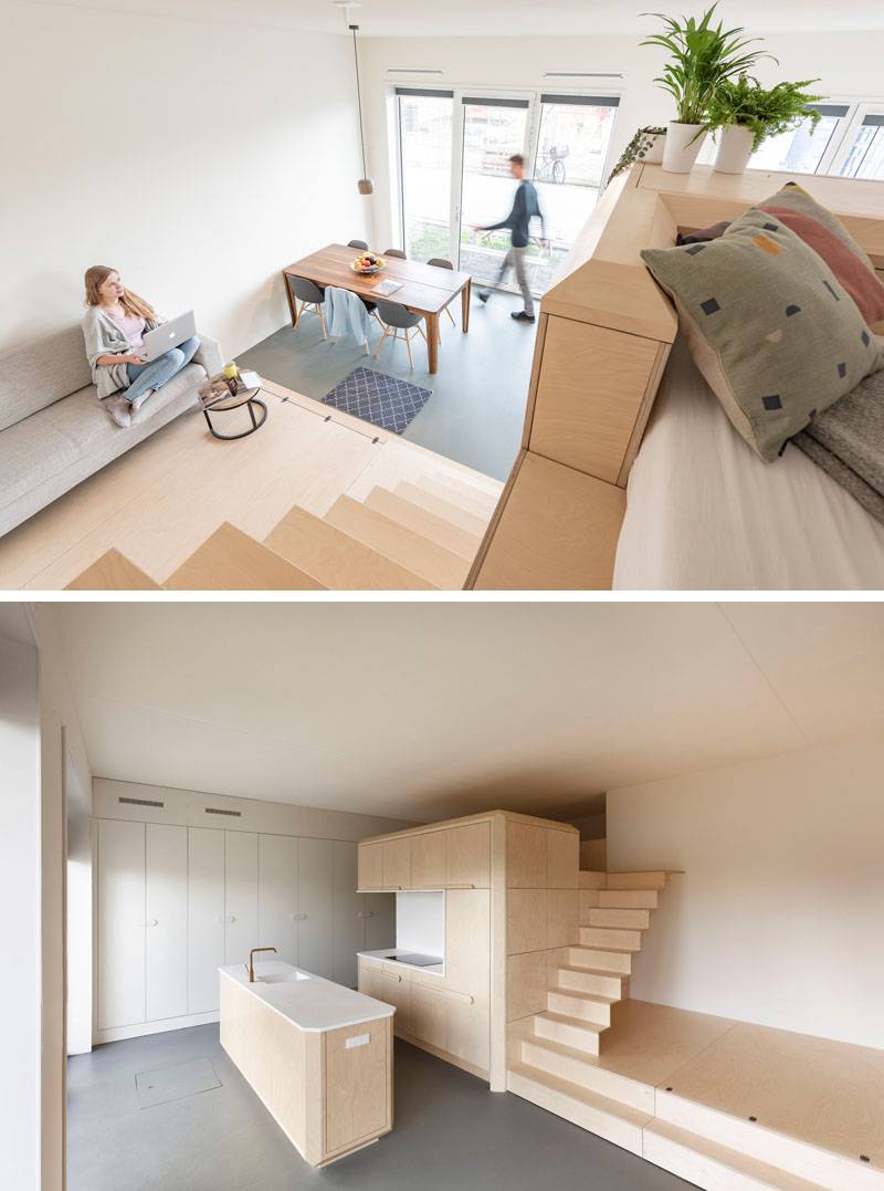 Módulo de madeira organiza este apê de 45 m² em Amsterdã