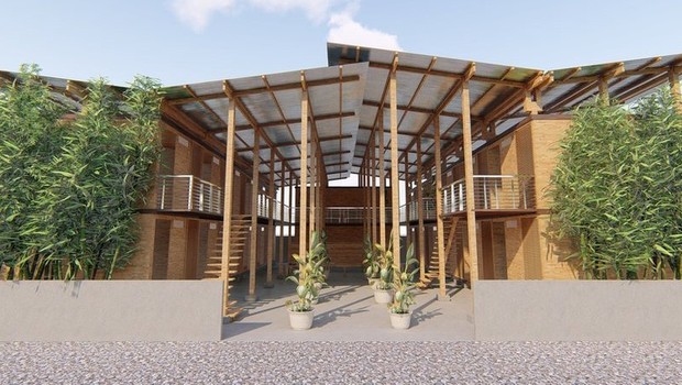 Casas de bambu são construídas para amenizar crise habitacional