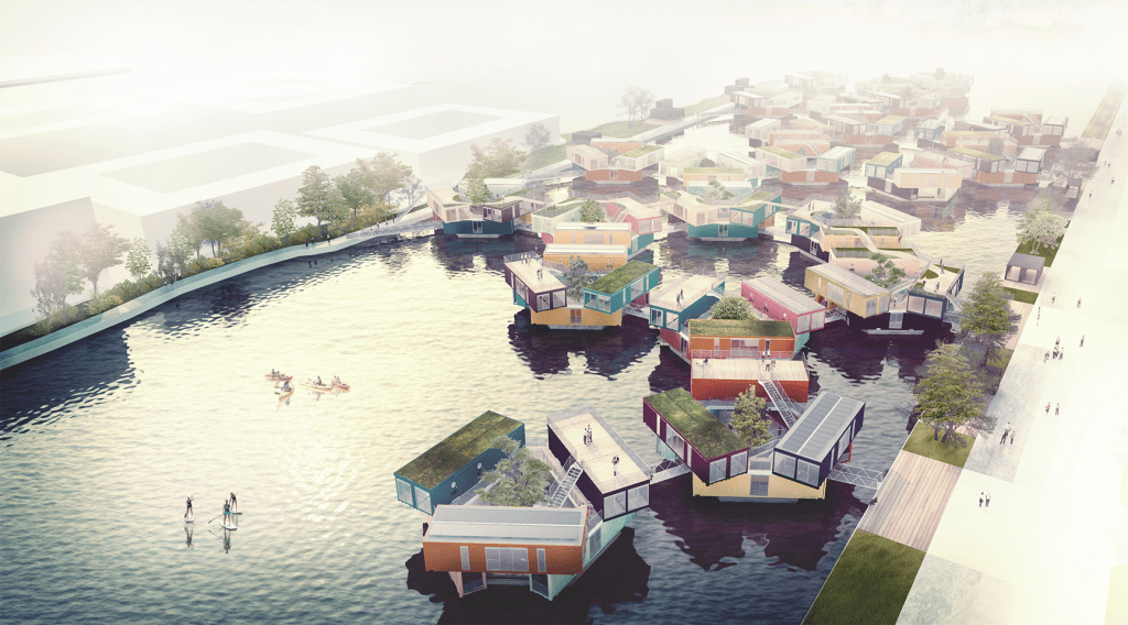 Contêineres flutuantes viram moradias para estudantes