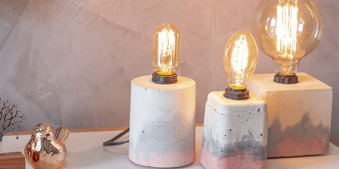 Faça você mesmo uma luminária de concreto marmorizado degradê