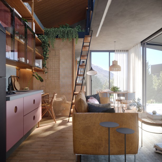 Loft Casal com Filha, por Carmen Zaccaro Arquitetura | Os hóspedes mais frequentes dessa cabana de 45m2 - batizada de “Focas lodge” - são um casal de documentaristas brasileiros, na faixa dos 40 anos, e sua filha de 7 anos. Entusiastas do ecossistema local, a família frequenta o Mapu para pesquisar a fauna da Patagonia, além de, claro, descansar e curtir longas caminhadas pela região.