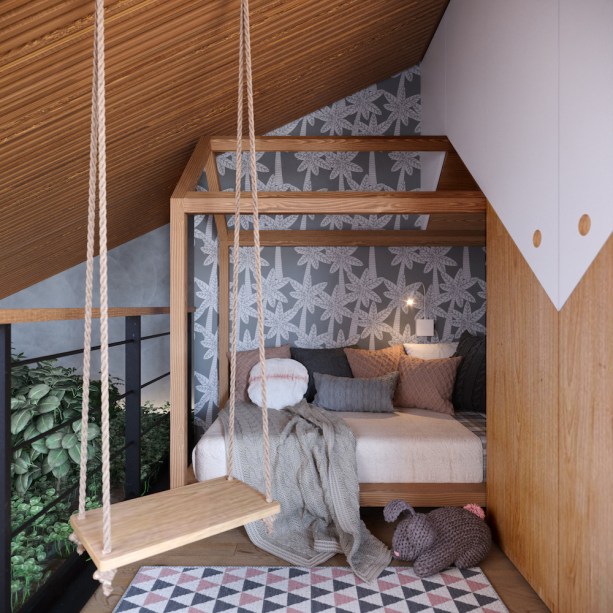 Loft Casal com Filha, por Carmen Zaccaro Arquitetura | A arquiteta Carmen Zaccaro criou então para eles um loft relaxante (45m2), em tons de cinza e rosa, além de cores contrastantes pontuadas nas obras de arte com curadoria da Gam Molduras. No térreo, ficam as salas de estar e jantar, o banheiro com teto verde, a cozinha com armários suspensos e portas de madeira e vidro - e prateleiras deixando os utensílios à mostra -, além de um pequeno home office.