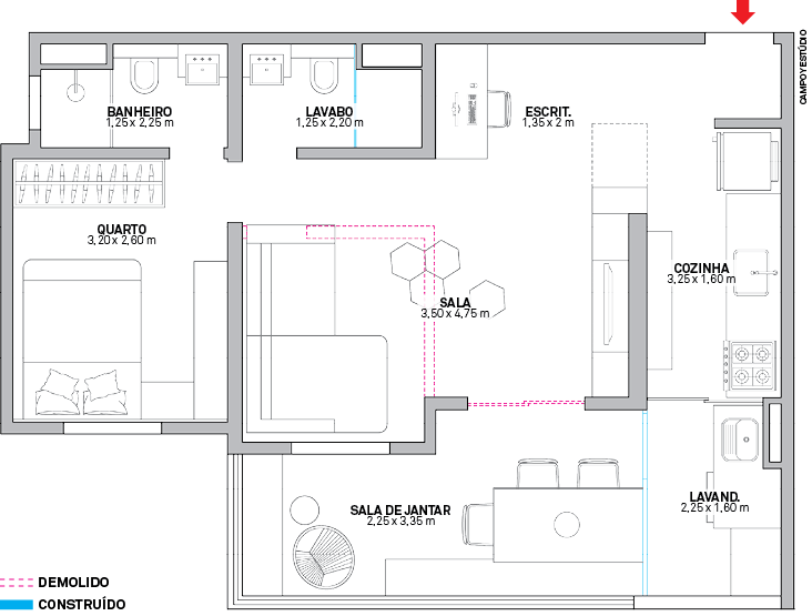 A varanda virou sala de jantar e o segundo quarto abriu-se para o living &ndash; dessa forma, a &aacute;rea&nbsp;social conquistou um sof&aacute; com chaise longue, al&eacute;m de uma esta&ccedil;&atilde;o de trabalho perto da entrada.&nbsp;&Aacute;rea: 57 m&sup2;; constru&ccedil;&atilde;o,&nbsp;ilumina&ccedil;&atilde;o e &nbsp;interiores: Duda Senna.