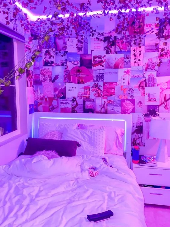 O quarto da Gen Z geralmente tem itens com luz neon