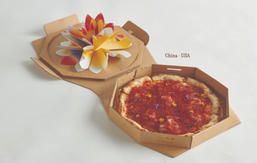 caixa-pizza-origami-02 Caixa de pizza com flor pop-up branca, vermelha e amarela