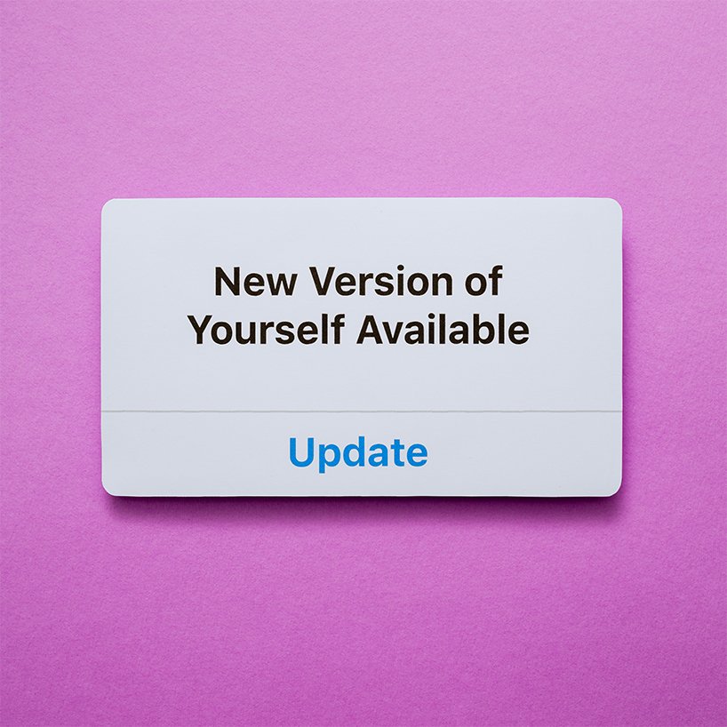 Caixa de notificação de iphone impressa escrito em inglês: Nova versão de você disponível.