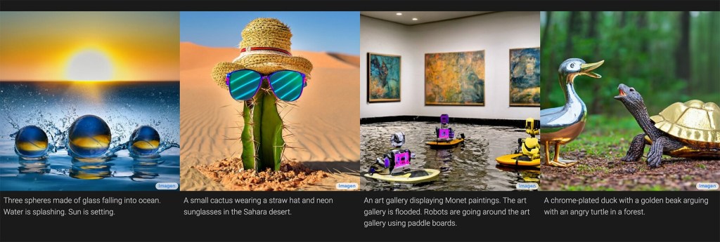Transforme suas ideias em imagens com a nova IA do Google (5) Série de 4 imagens criadas a partir de textos que constam nas legendas delas.