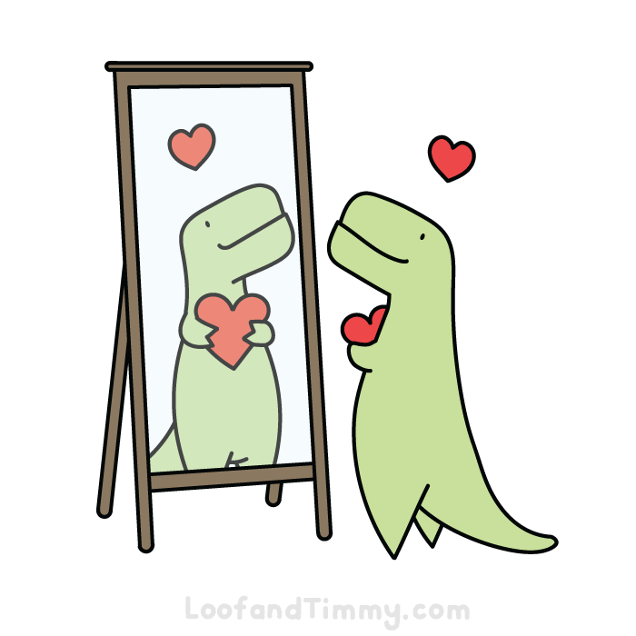 dia-namorados-o-que-fazer-solteiro-giphy Dinossauro se olhando no espelho e segurando coração