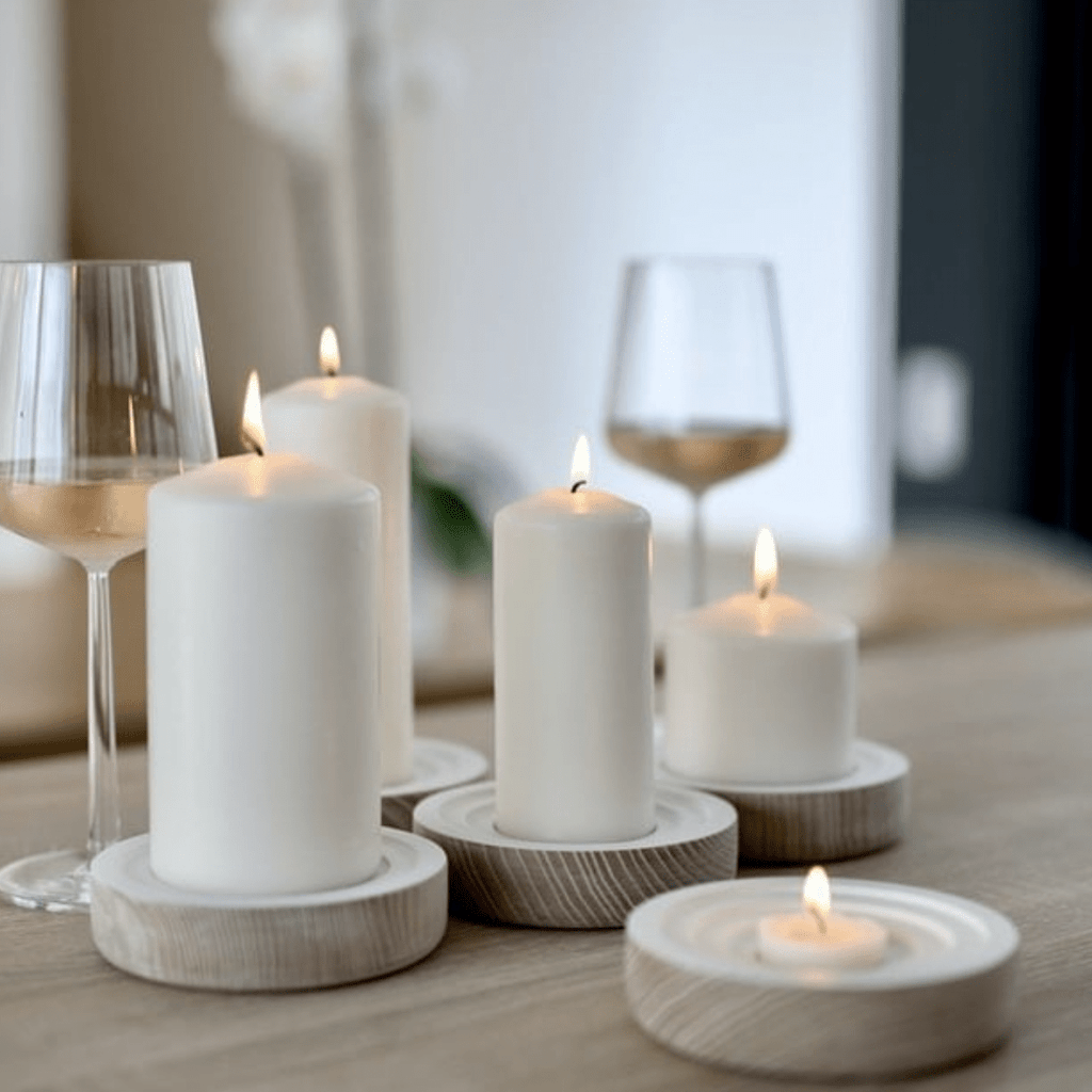 Como-decorar-cada-cômodo-com-velas-e-inspiraçõe-06 Velas de diferentes tamanhos em sala de jantar