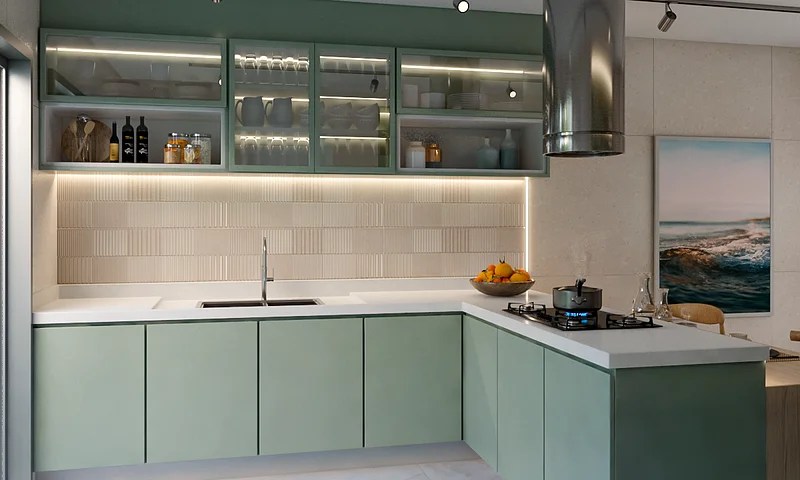 cozinhas-em-l-para-inspirar-landhi-plano-a-arquitetura Cozinha em L com marcenaria verde clara