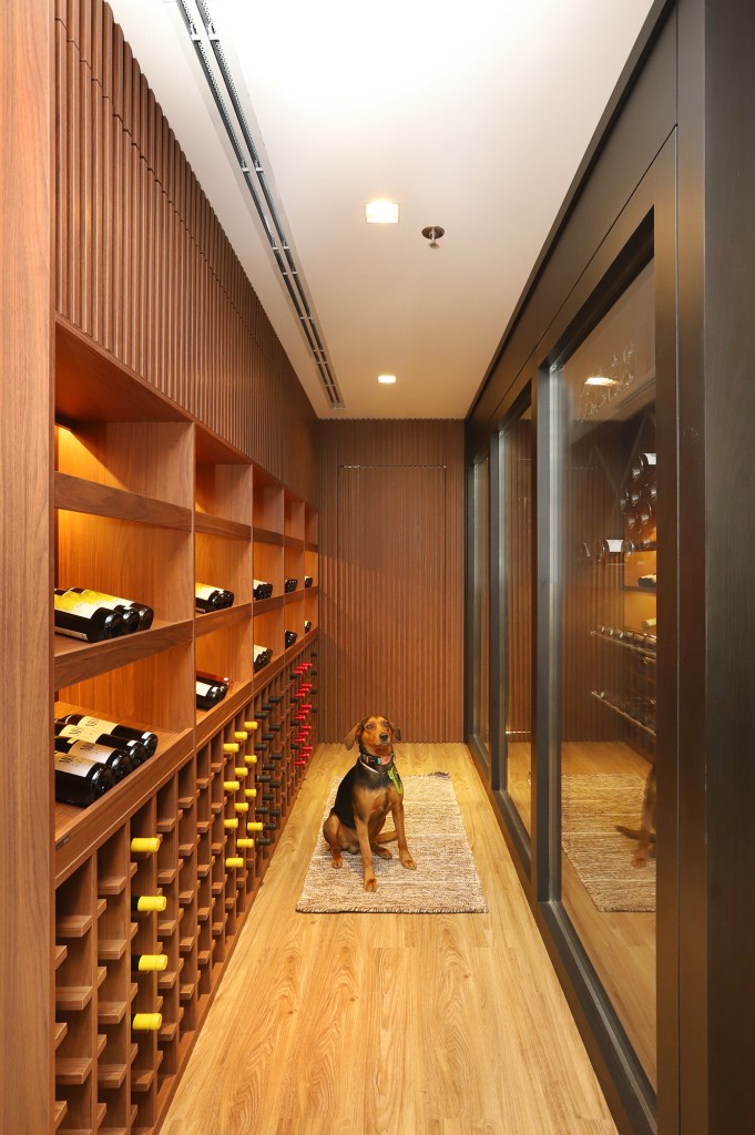 Boutique vinhos décor intimista remete residência Tm Arquitetura Adega vinhos marcenaria ripado