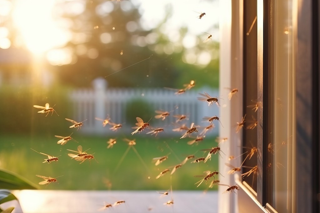 Combate à dengue: 9 dicas de manutenção da casa para eliminar o mosquito! Na foto, mosquitos em área externa de casa.